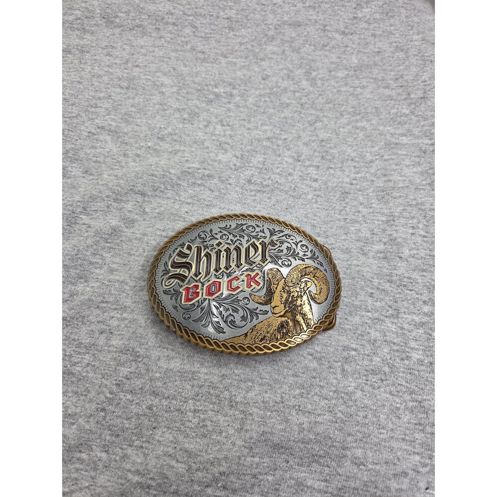 Shiner Bock Beer Ram Logo Large Silver Gold Belt Buckle